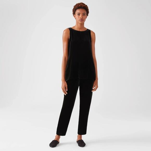 Eileen Fisher Black Crushed Velvet Tapered Ankle Pants Size Small Rayon/Silk - Picture 12 of 14